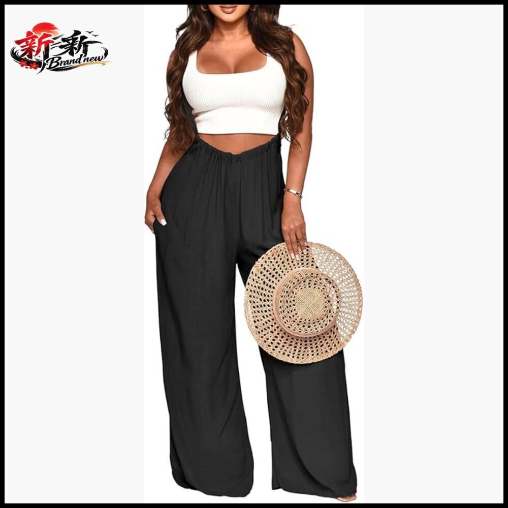 Polyester Jumpsuit with Adjustable Spaghetti Straps and Pockets